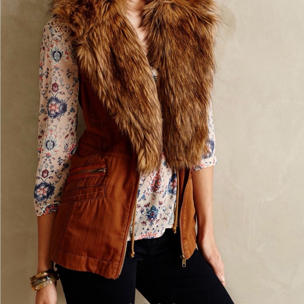 Anthropologie Hei Hei Women's Faux Fur Collar Vest